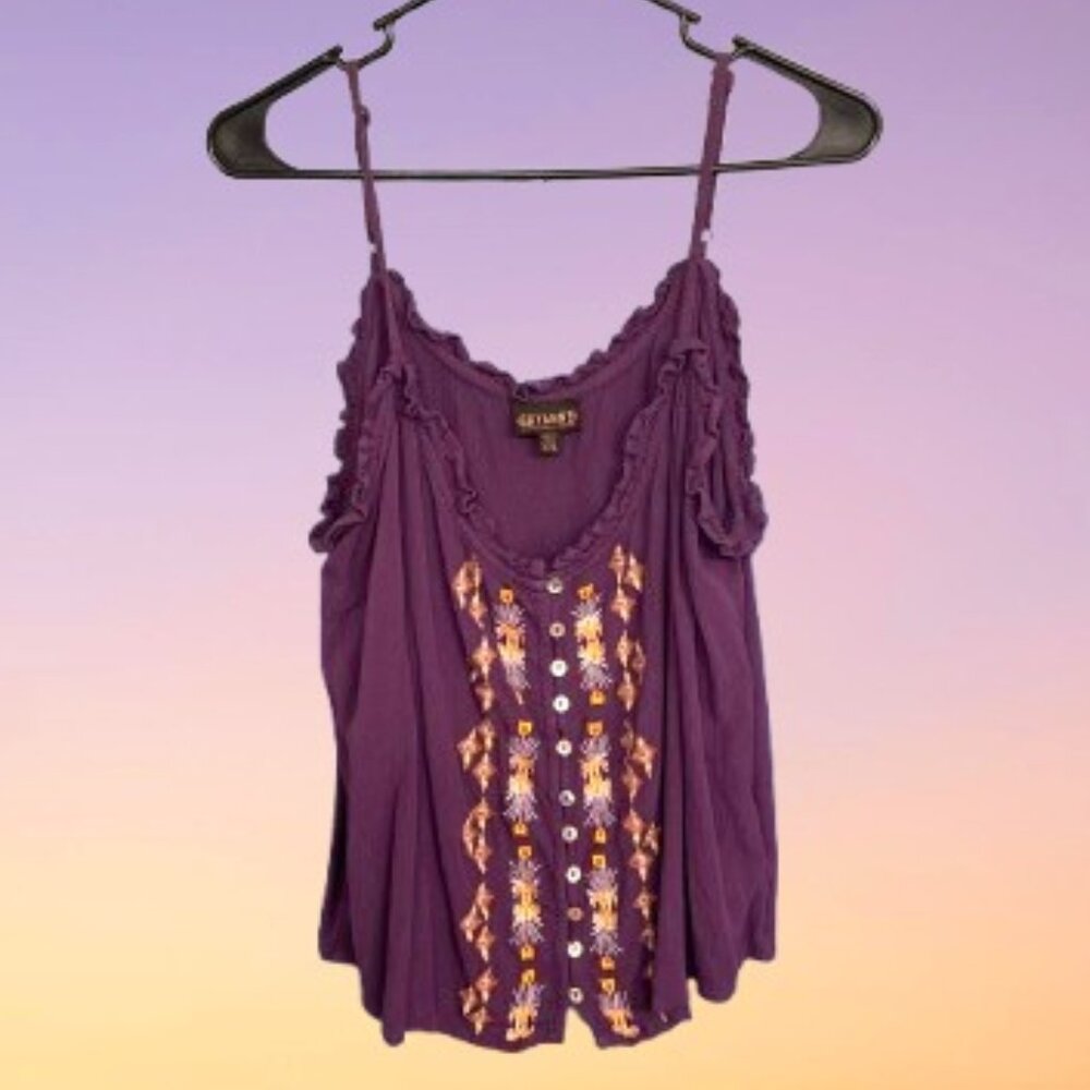 Shyanne Purple Embroidered Tank Top